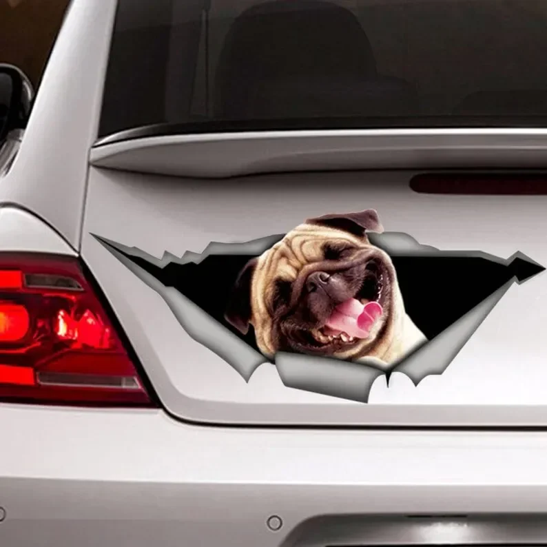 Happy Pug car decal, funny pug , car decoration, pet decal, dog sticker, dog decal