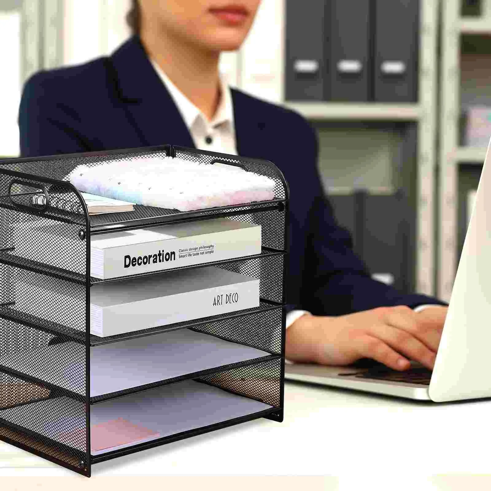 Office Organization 5-Layer Mesh Desktop File Organizer Storage Letter Tray Paper Folder Black Carbon Steel