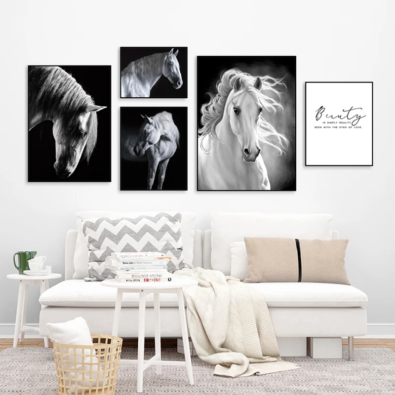 

6pcs/Set Animal Horse Canvas Poster Wall Art, Picture Wall Decoration Hanging Paintings, Modern Living Room Home Decoration