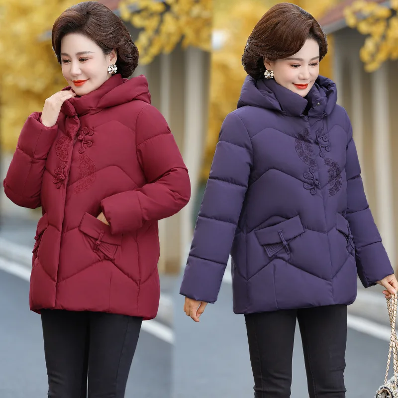 

Мама, бабушка, пуховая хлопковая куртка, женская зимняя одежда 2025, для среднего и пожилого возраста, длинная, свободная, плотная, теплая