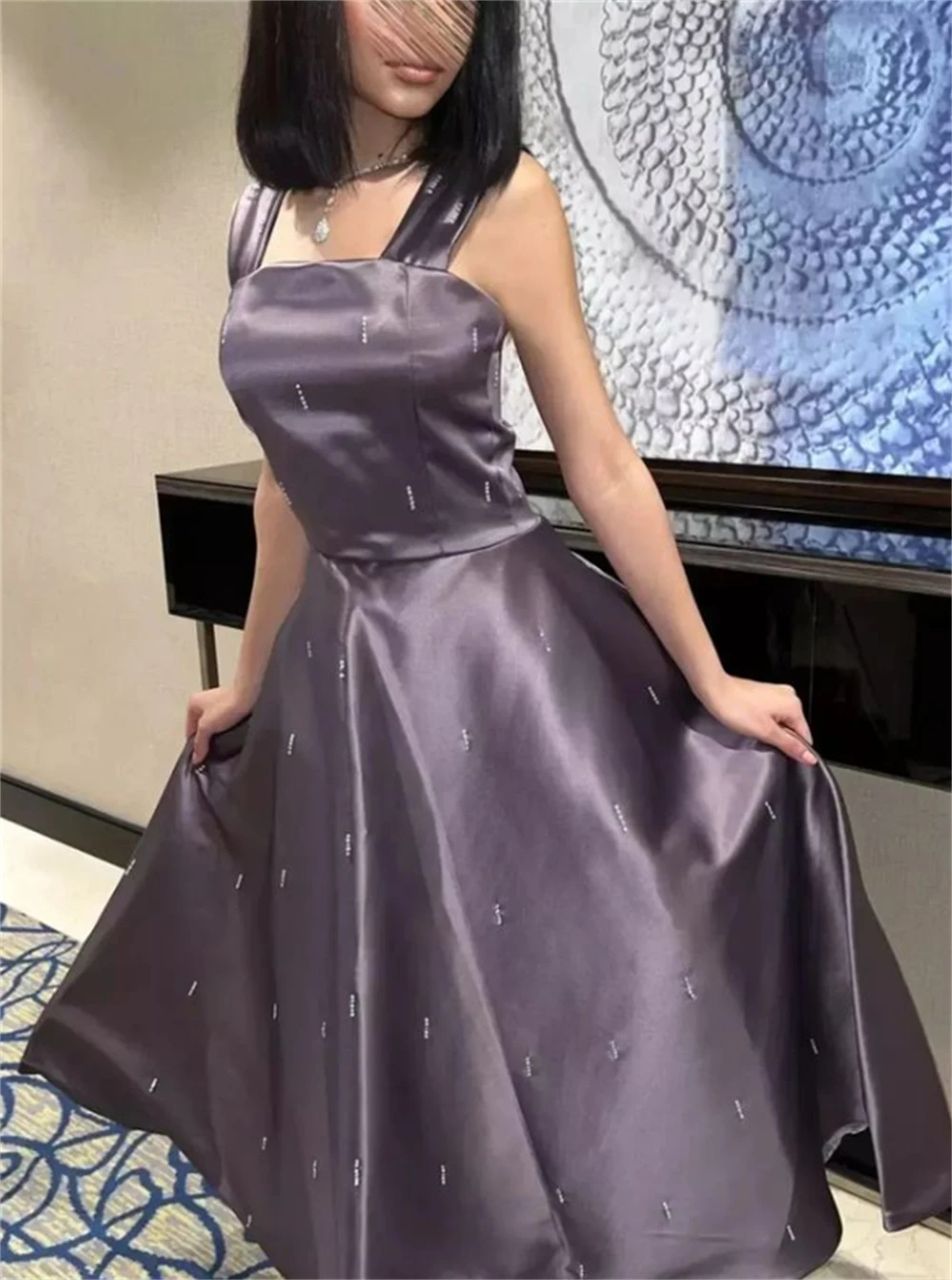 Vestido de noche de satén drapeado con lazos para fiesta, traje sencillo con corte en A para graduación, 2024