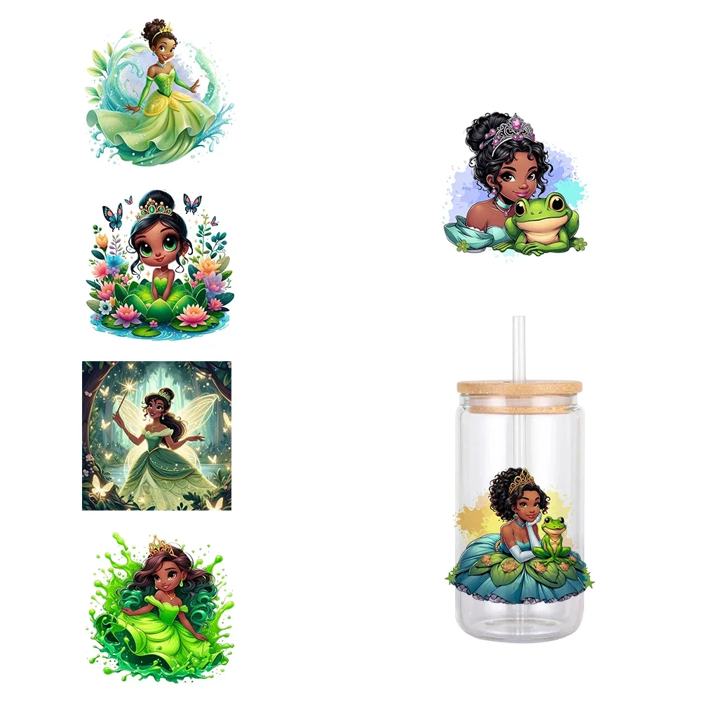 11X12cm Disney Cartoon Frog Princess Tiana UV DTF Transfer Sticker Waterproof Transfers Decals For 16oz Glass Cup Wrap Stickers