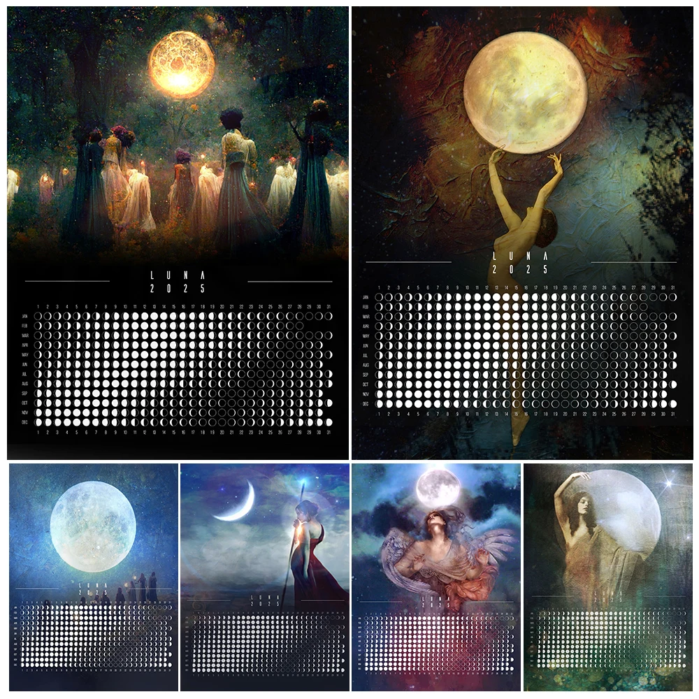 

2025 Lunar Moon Phases Poster Print,Astrology And Fortune Telling,Witchcraft Moon Phases Wall Art Canvas Painting Home Decor