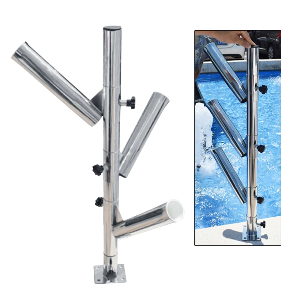 

3 Rod Tree Type Holder Stainless Steel Fishing Rod Bracket Adjustable Secure Fishing Boat Storage Rack