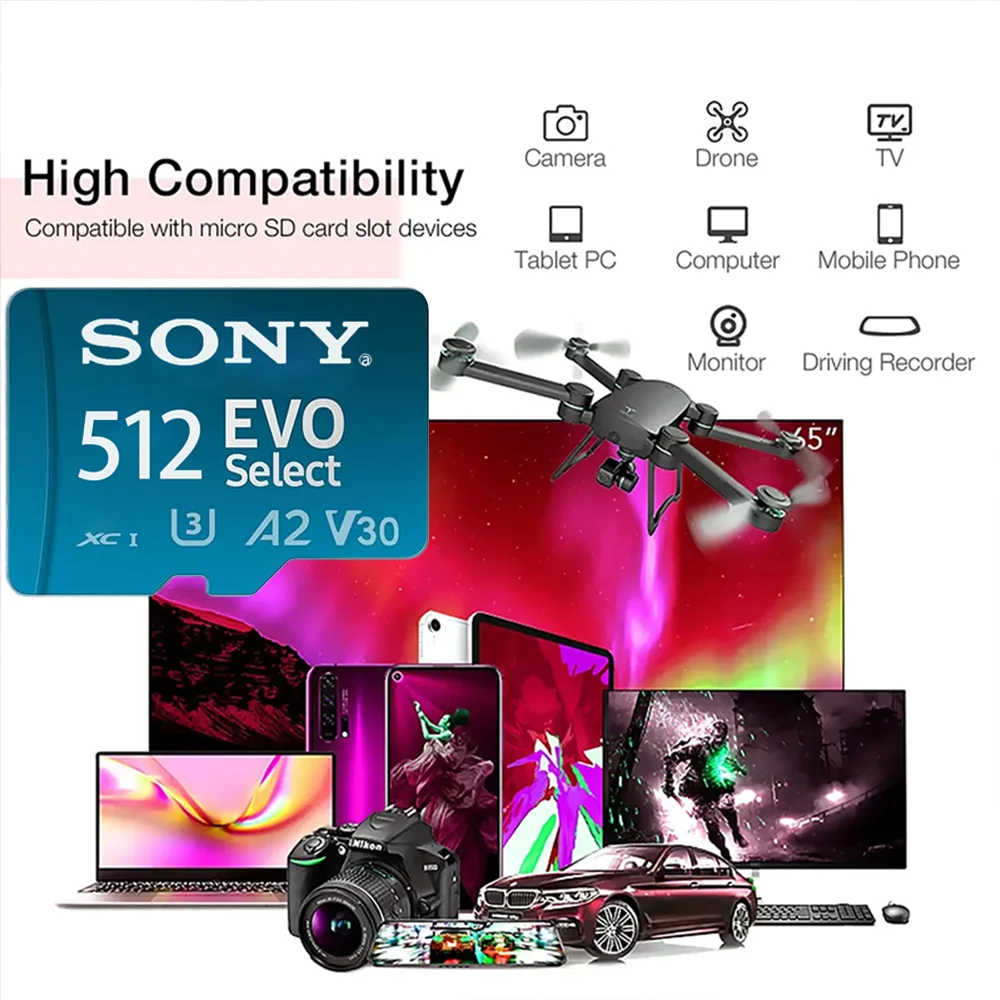SONY Micro TF Sd-kaart mini SD-geheugenkaart 2TB 1TB 512GB 256GB U3 V30 4K Volledige Geheugen Flash Kaarten Voor Telefoon Computer Camera
