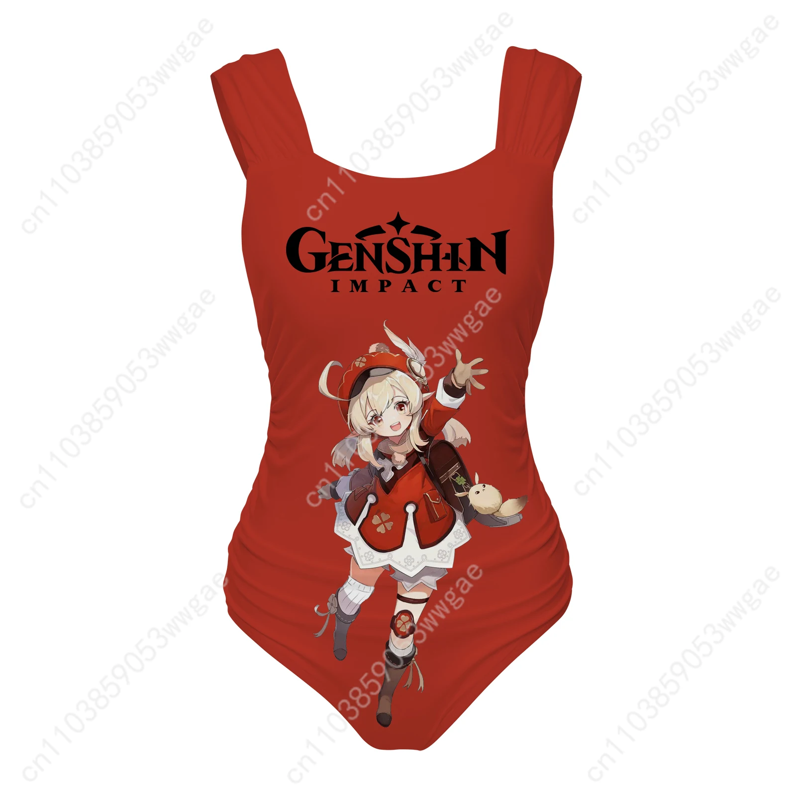 Genshin Klee-bañador de una pieza con tirantes anchos para mujer, traje de baño personalizado, Bikini Sexy para piscina y playa, ropa de playa personalizada