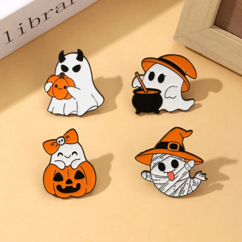 Cute Halloween Cartoon Metal Pin Badge Creative Pumpkin Ghost Brooch DIY for Clothes Bag Shoes Hat Scarf T-shirt Jeans Accessory