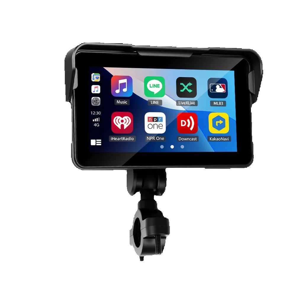 Podofo 5-Zoll Wireless Carplay Android Auto Motorrad-Navigator GPS IP68 Wasserdichter Druckmesser Motorrad-Display-Player