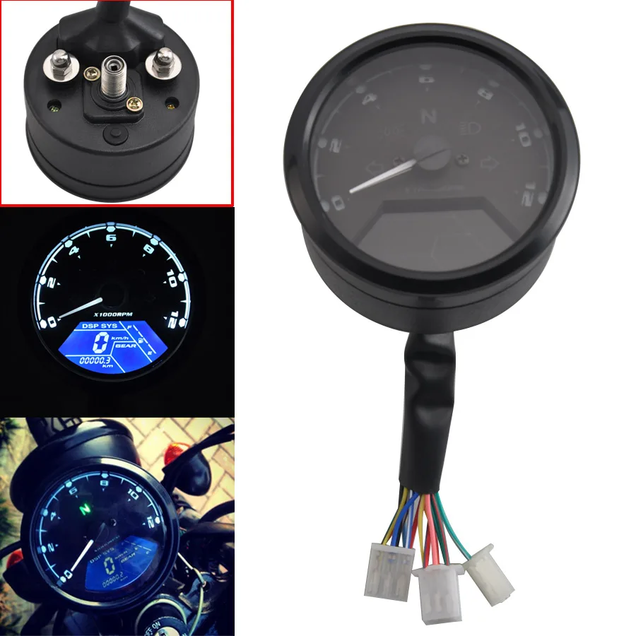 

Универсальный мотоцикл 12000RMP ЖК-цифровой спидометр одометр тахометр 2-4 цилиндра 12 В Moto Gauge цифровой дисплей