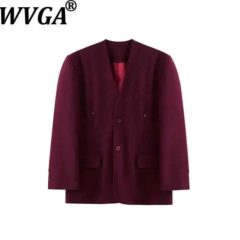 

Новый мужской трендовый блейзер без воротника WVGA для весны и осени, высококачественный, в корейском стиле, нишевый, шикарный, повседневный, с длинными рукавами, Ins W22778