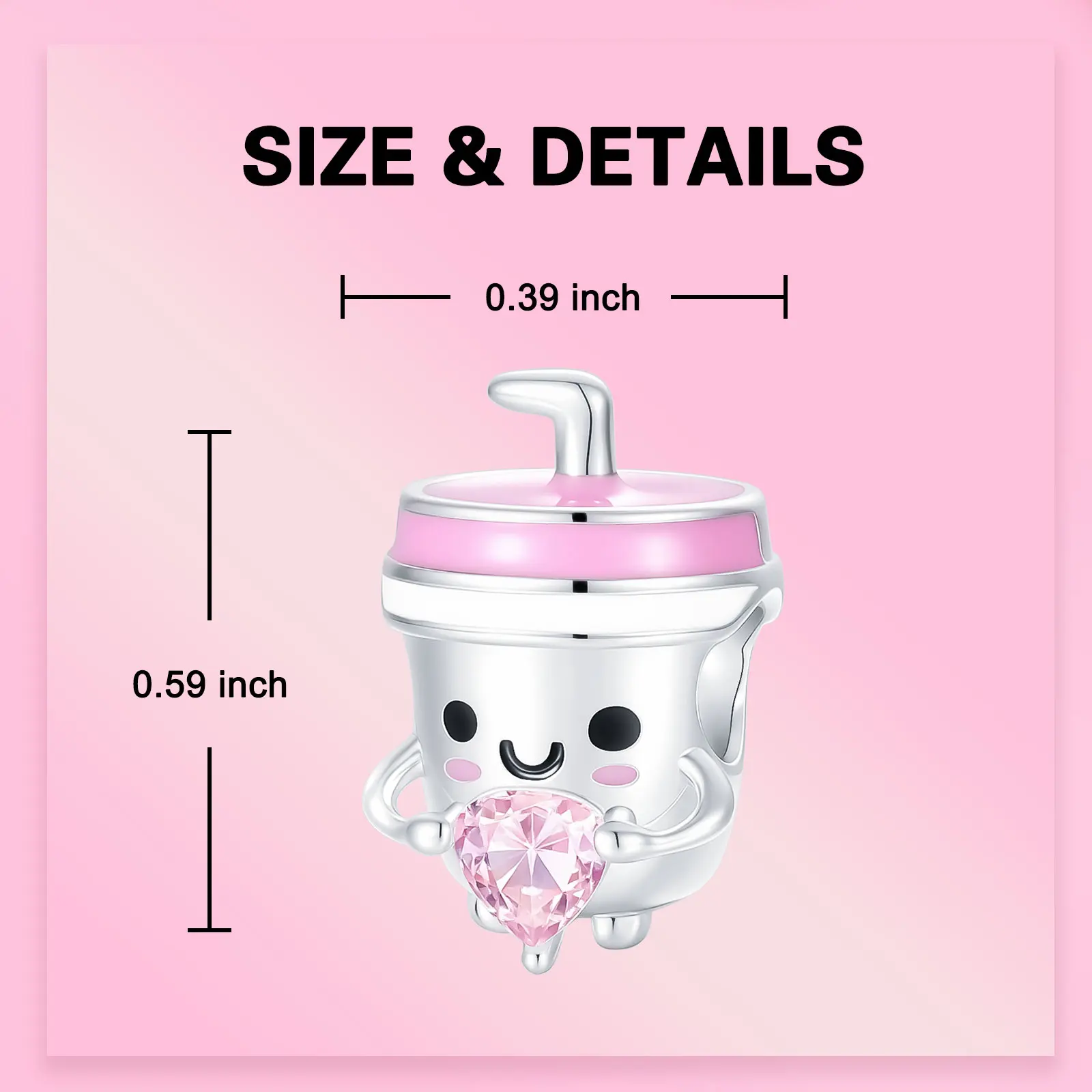 925 Sterling Silver Milk Tea Cup Charm Bead Pink Lid & Pink CZ Heart Kawaii Drink Cup Bead Fit DIY Charm Bracelets Jewelry Gift