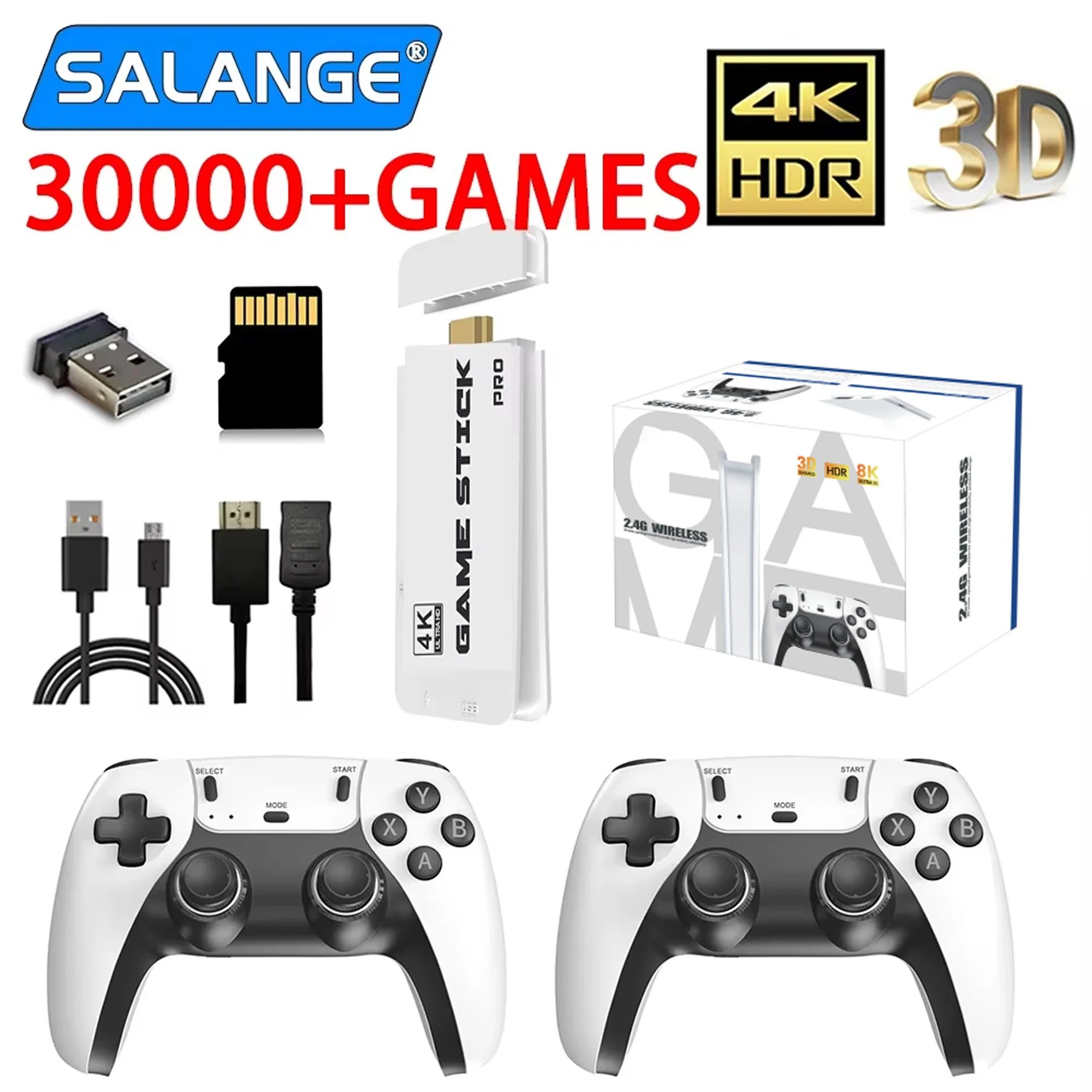 

4K PRO Game Stick Mini Video Games Consoles Retro Handheld 30000 Games Player HD Video Game Stick 2.4G Double Wireless Controlle