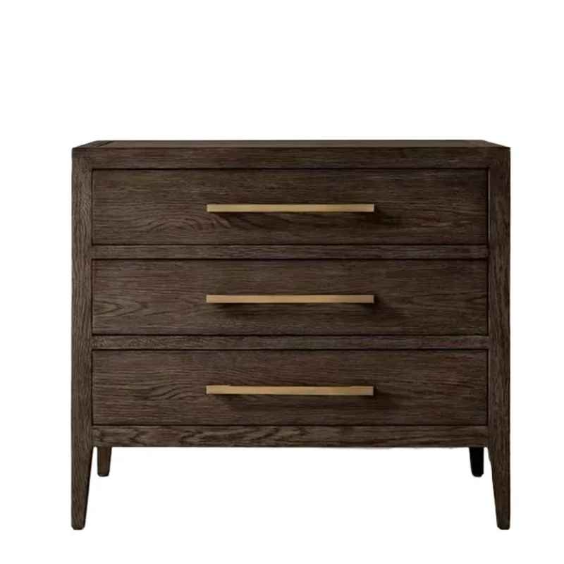 American oak bedside table French solid wood retro bedroom three-drawer bedside table factory direct supply