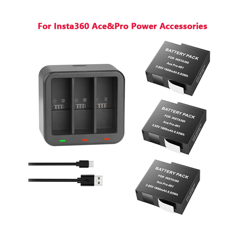 1800mAh Original gopyks Battery /3 slots Fast Charger HUb For Insta360 Ace Pro & Ace Sport Camera Power Accessories