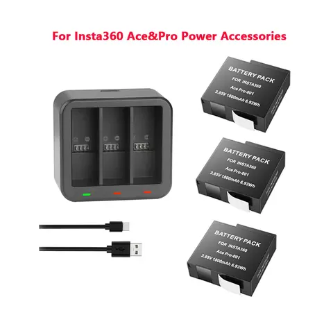 Insta360 Ace Pro & Ace 스포츠 카메라 전원 액세서리 용 1800mAh 기존 gopyks 배터리/3 슬롯 고속 충전기 허브