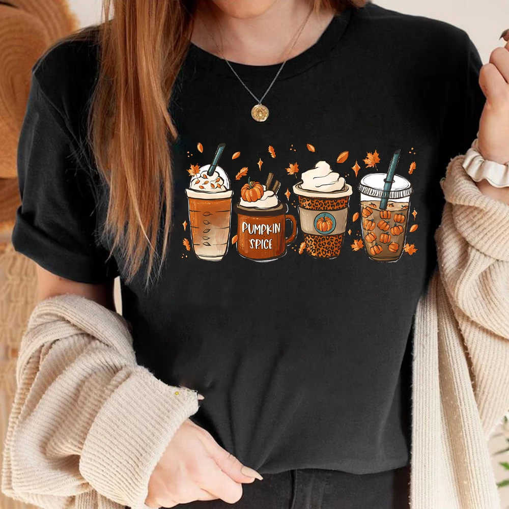 Fall Coffee T Shirt for Women Thanksgiving Retro Short Sleeves Tee Fall Pumpkin Spice Tshirt Trendy Autumn Winter Women Clothes