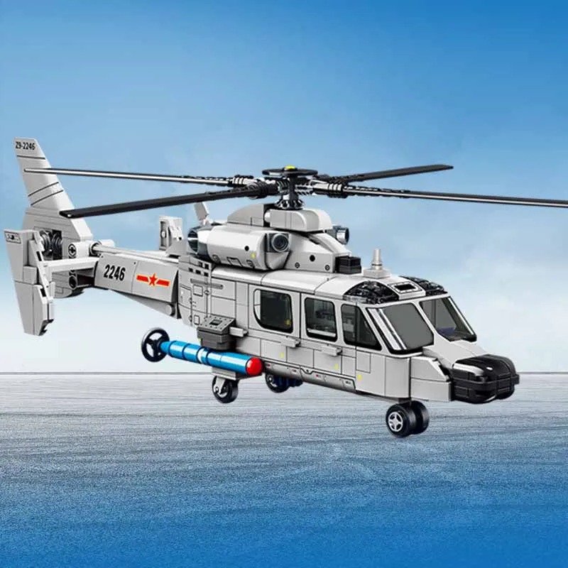 SEMBO 449pcs Z-9 Shipborne Helicopter Assemblage Building Blocks MOC Armed Aircraft Fighter Soldiers Models Kids Toys Boys Gifts