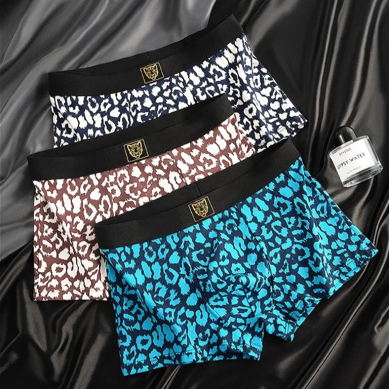 

Leopard Man Shorts U Pouch Boxers Mens Sexy Underwear Pure Cotton Breathable Fashion Male Swimming Trunks Mid Waist Flat Panties