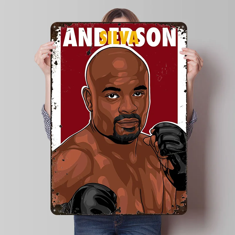 أندرسون سيلفا علامة معدنية الملاكمة جدار الفن رجل الكهف خمر ريترو تين علامات للمنزل غرفة الديكور الحلي فن الجداريات في