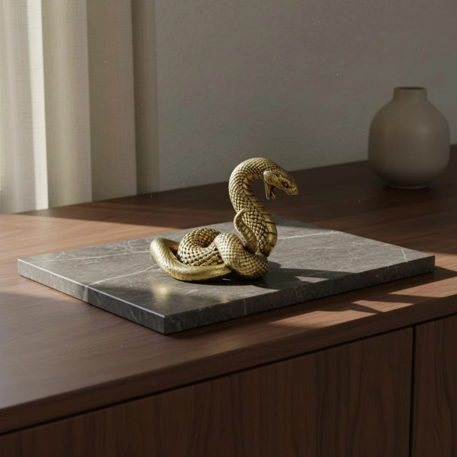 Brass Snake Statue Realistic Design Astrological Snake Sculpture Brass Viper Sculpture Vintage Design Miniature Viper Figurine