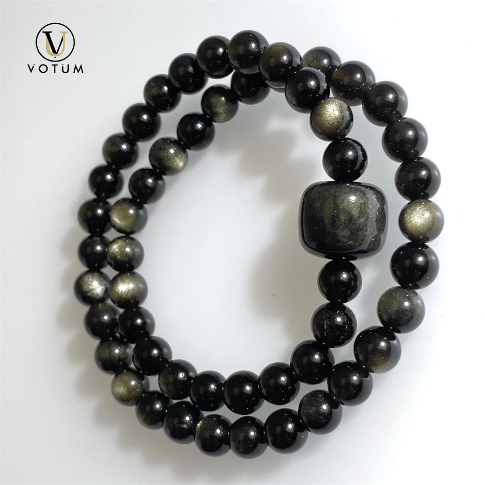 Votum Natural Golden Obsidian Bracelet for Men Women Chakra Energy Protection Stone Healing Reiki Yoga Gift Bracelets Jewelry