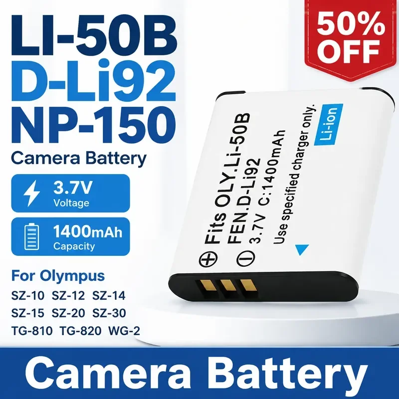 

LI-50B D-Li92 NP-150 Camera Battery 3.7V 1400mAh for Olympus SZ-10 SZ-12 SZ-14 SZ-15 SZ-16 SZ-20 SZ-30 SZ-31 TG-810 TG-820