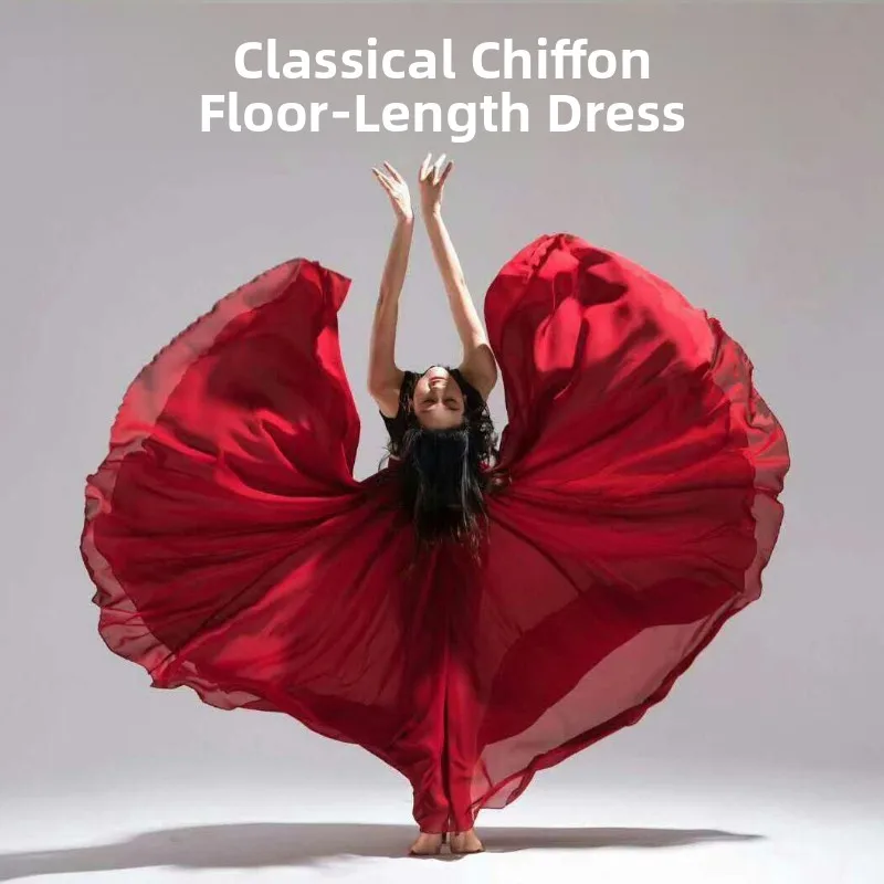Modern Dance Skirt Half-length 720-degree Classic Dance Chiffon Maxi Skirt Drifting Gauze Skirt for Women 18-25 Years Old