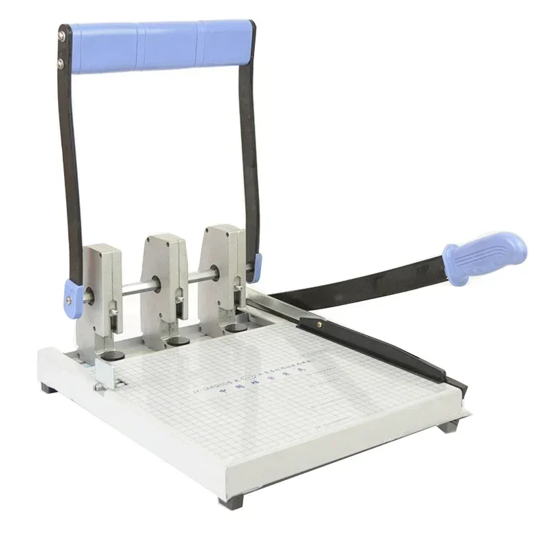 Specialized 3-hole punch for personnel files; dual-purpose paper cutter and hole punch designed for document binding.