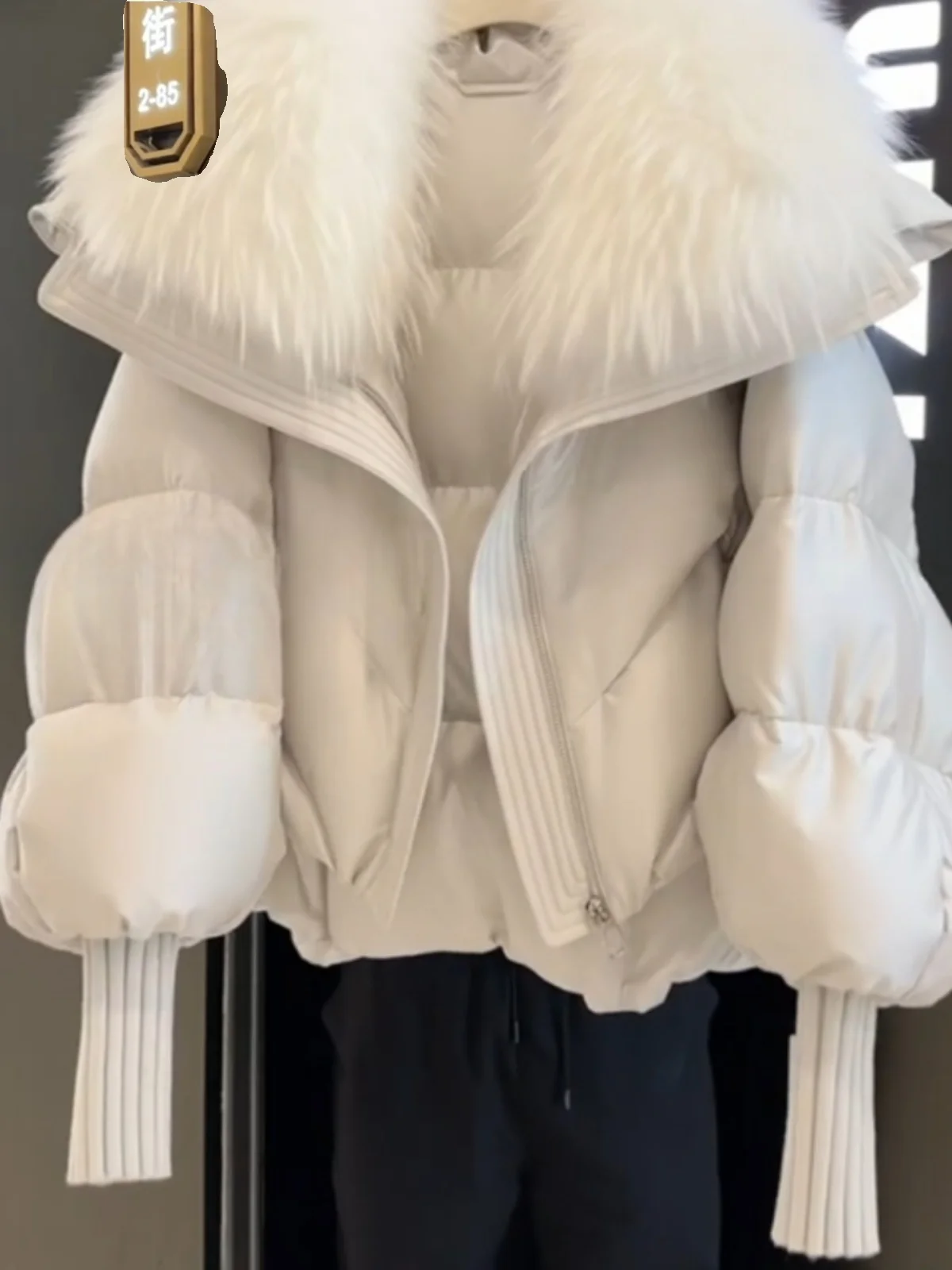 

Stylish Thickened Winter Coat Women's Cotton Jacket with Fur Collar Korean Style Long Sleeve V-Neck Zipper Closure Warmth Bre...