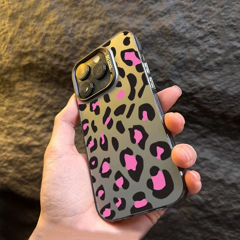 Funda de teléfono con estampado de leopardo galvanizado, cubierta trasera a prueba de golpes para iPhone 15, 14, 13, 12, 11 Pro Max, X, XR, 7, 8 Plus