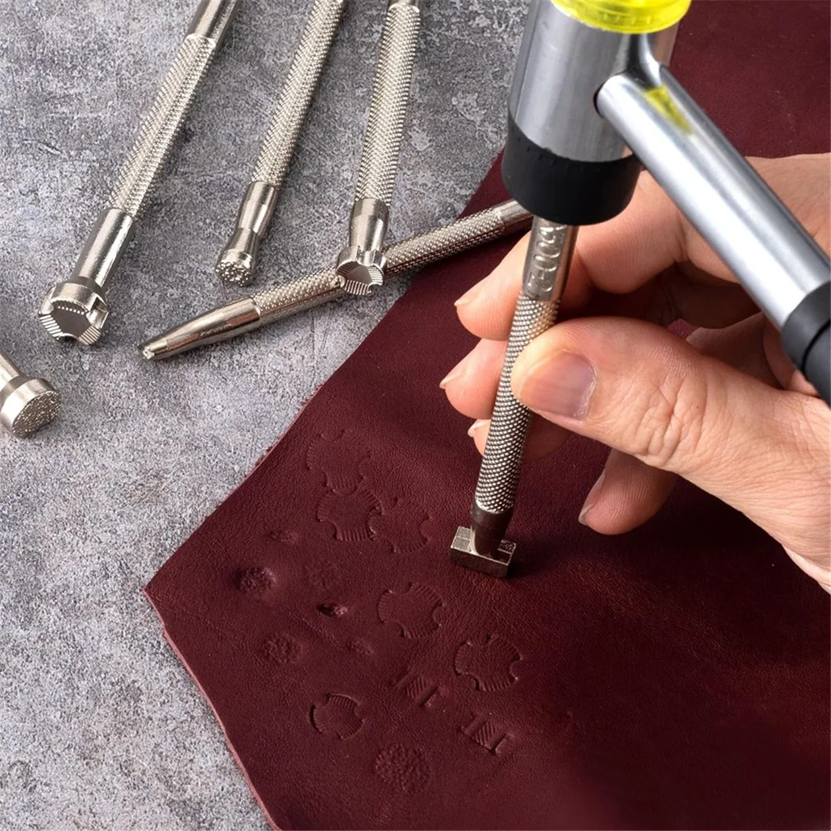 가죽 스탬프, 합금강 가죽 조각 스탬핑 펀칭 도구, 가죽 공예 디자인 작업 실버, 6 개