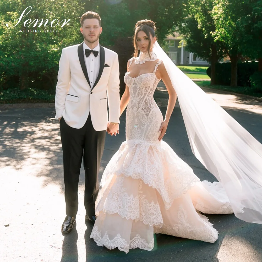 Semor Customized Exquisite Lace V-Neck Wedding Dresses Long Trumpet Tiered Vestidos De Novia Lace Applique 2026 Customized