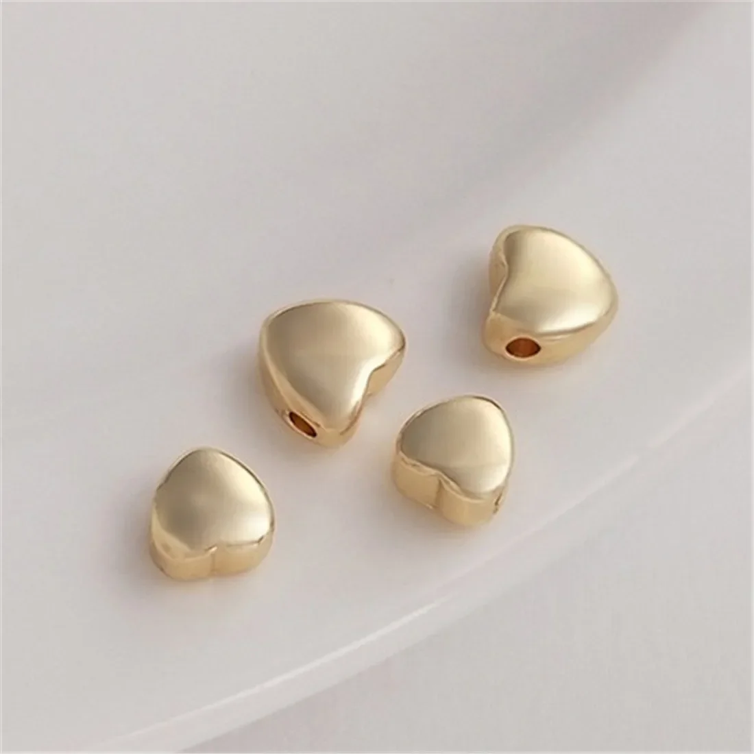 14K Genuine Gold Double Curved Peach Heart Shaped Separated Beads Heart-shaped Loose Beads Handmade DIY Bracelets Jewelry C242