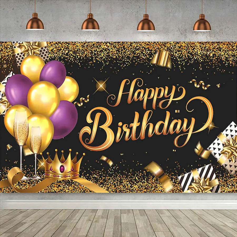 Birthday Party Banner Black Gold Poster for Men Women 30 40 50 60 Birthday Anniversary Photo Booth Background for Wall Decor