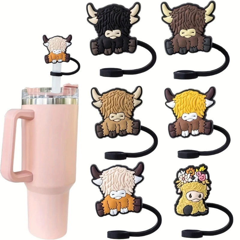 

Set of 6 Decorative Straw Plug Creative Lid Protectors Cow Shaped Straw Stopper Colorful Coffee Cup Straw Decorations