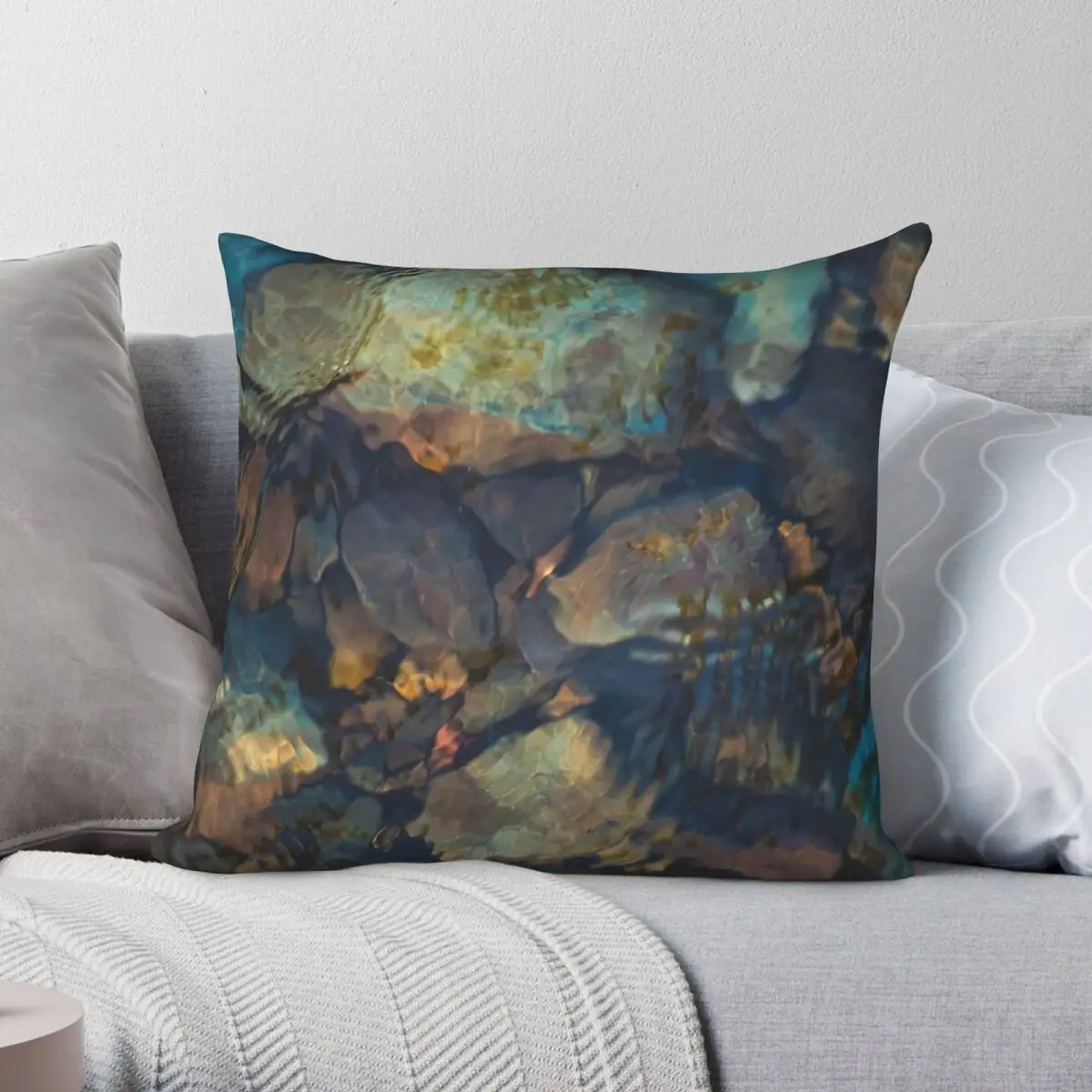 Clam Water Stream Rocks Square Pillowcase Polyester Linen Velvet Pattern Zip Decorative Home Cushion Cover 18