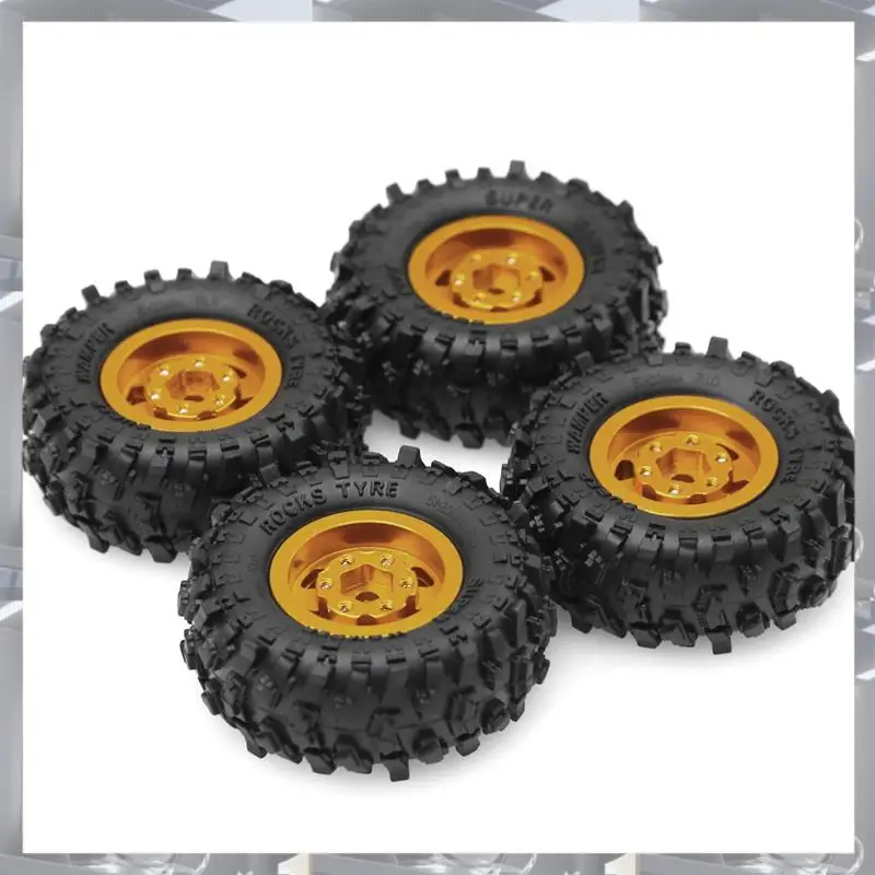 A84F-4 個 51 ミリメートル金属ビードロックホイールリムゴムタイヤセット FCX24M ラクダカップ 1/24 RC クローラー車のアップグレードパーツアクセサリー