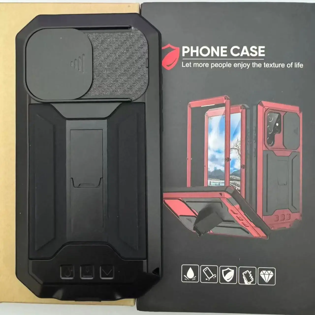 

Прочный чехол R-just для всего тела для Iphone 16E 16 15 14 13 plus pro max Mini, встроенная защитная подставка в стиле милитари, слайд-крышка для камеры