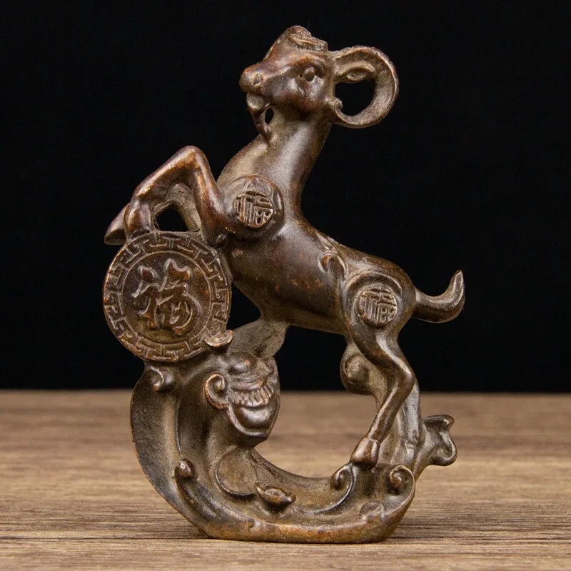 11 CM China Bronze animal sculpture Old Brass animal sheep Statue