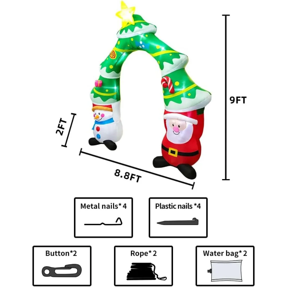 Christmas Tree Arch Blow Up Yard Decoration, Santa/Snowman, Outdoor Lawn Winter Décor Christmas Decoration, Xmas Party Supplies