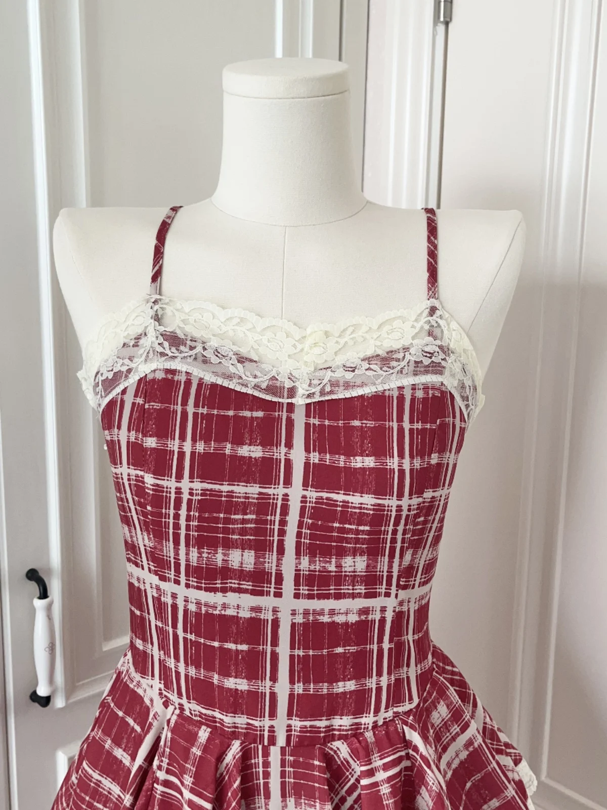 New Red Checkered Camisole Dress For Women's Spring And Summer French Sweet Slim Fit Dress By The Apprentice Goddess Of Love