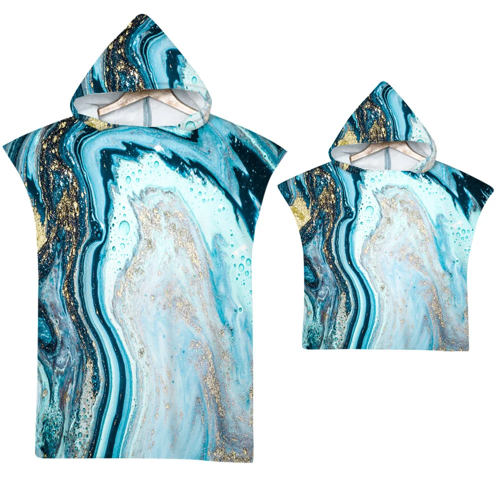 Luxury Marble Beach Towel Microfiber Quick Dry Gilding Hooded Cloak Wetsuit Adult Kid Parent-Child Poncho Bathrobe for Swim Surf