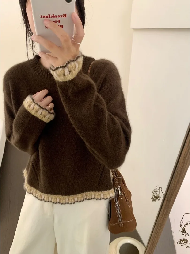 أنيقة حلوة كسول Sle الدانتيل محبوك أعلى المرأة الخريف الشتاء تصميم جديد الإحساس فريد خاص سترة قاعدة irt #2