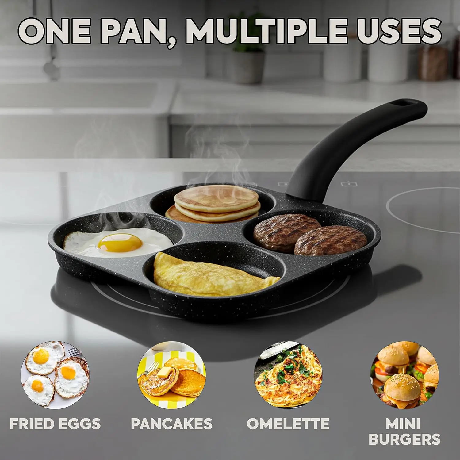 Egg Frying Pan Nonstick Pancake Pans 4-Cups Cookware Pancake Pan Egg Pan Suitable for Gas Stove Induction Cooker