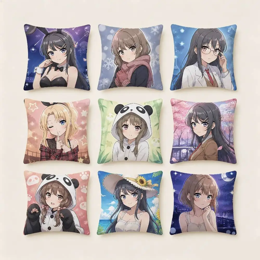 Rascal Does Not Dream Of Bunny Girl Senpai Pillow Case Fashion Square Pillowcase Bedroom Sofa Room Ins Decoration Leisure