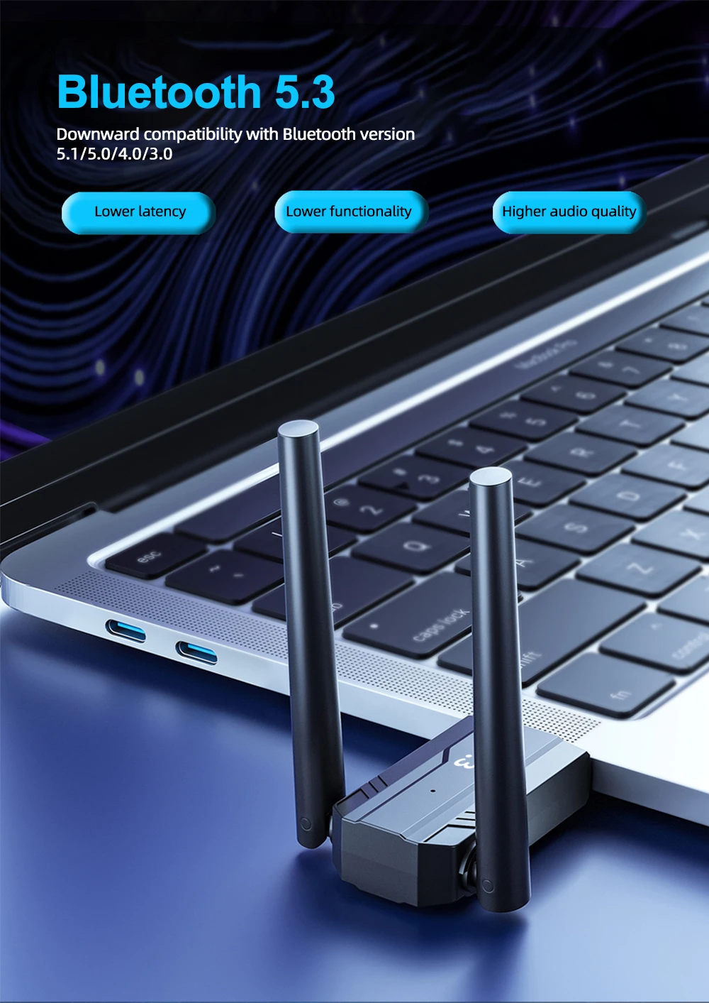 Bluetooth 150ワイヤレスオーディオレシーバー/ドングル,5.3 m, USB,PCスピーカーアダプター,ワイヤレスマウス,キーボード,音楽,トランスミッター