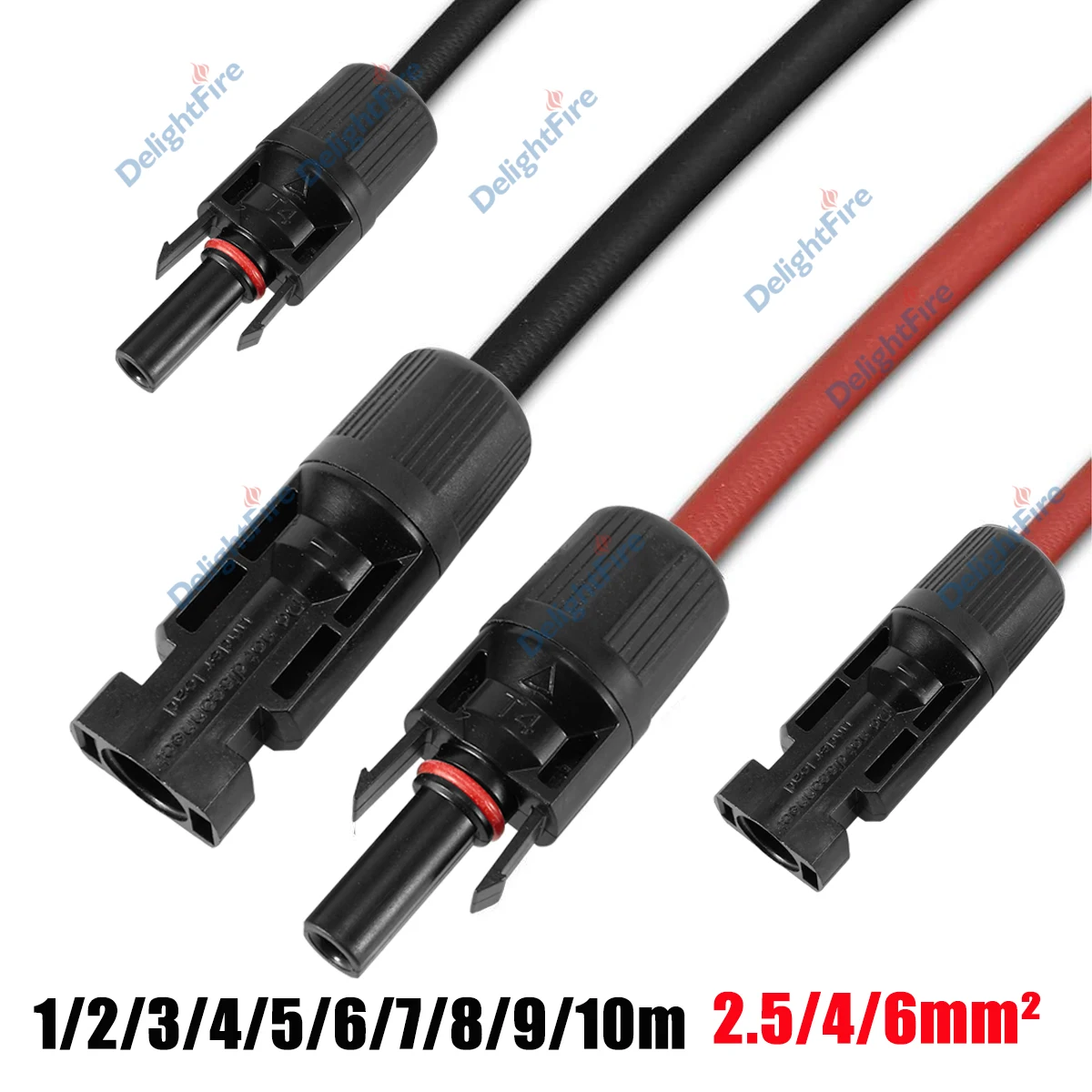 1-10m Red and Black Single Double Ends Solar Extension Cable with Connectors 2.5/4/6mm² Solar Panel Cable Photovoltaic Wire