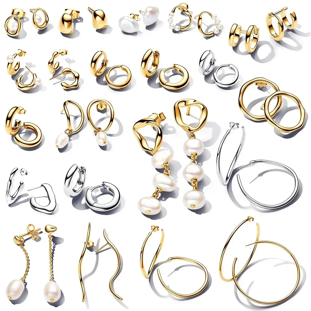 2025 Nuevos pendientes de aro abiertos de forma orgánica redondos de Plata de Ley 925 con doble Huggie aptos para regalos de mujer