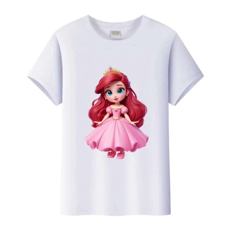 

Kawaii Disney Aurora Anna Princess Cartoon Girl Tees Summer Loose Tshirt Goth Woman Blouses Kids t-shirt Clothes White Tops Gift
