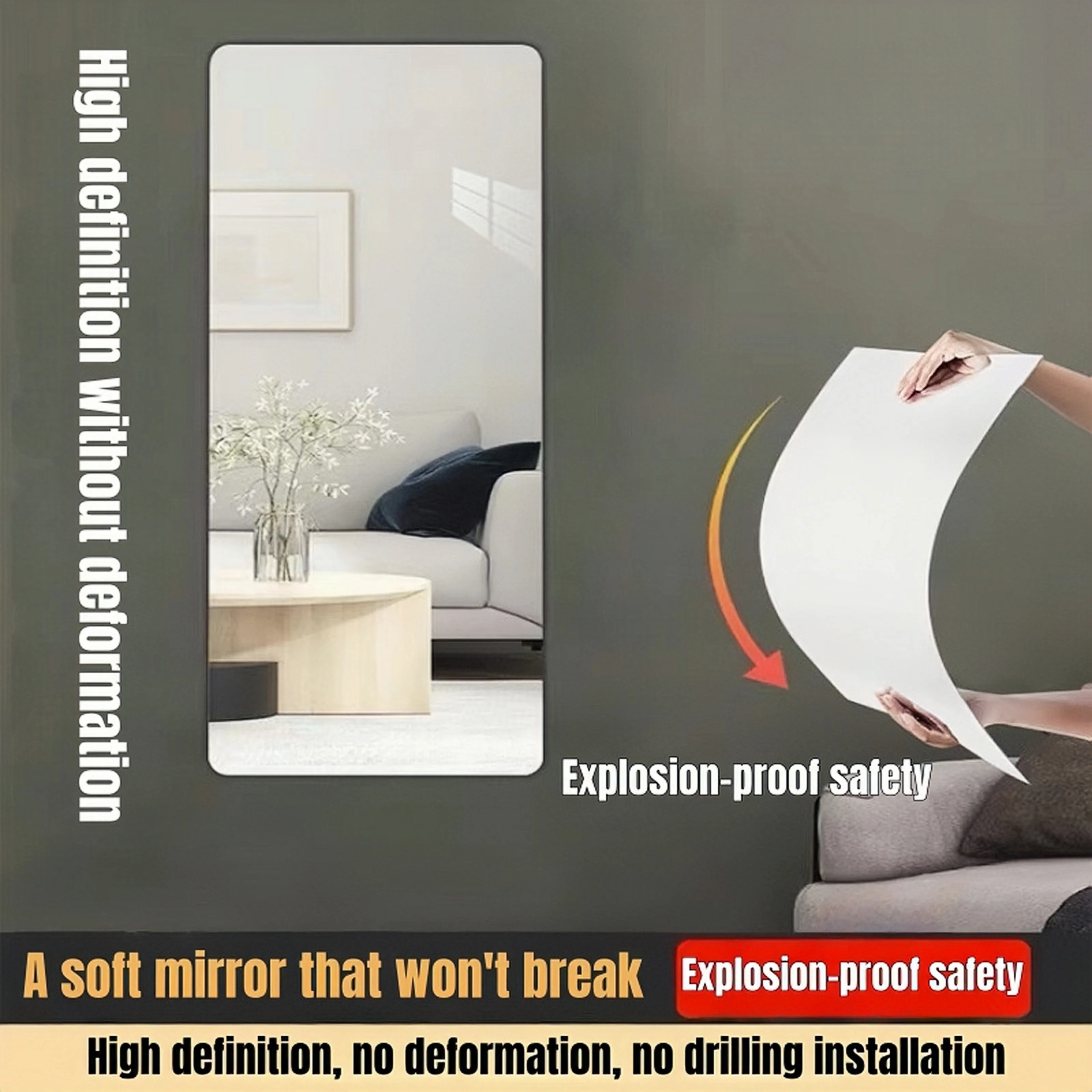 Ensemble de miroirs acryliques, miroir auto-adhésif haute définition, autocollant décoratif mural 3D, autocollant miroir flexible et non fragile